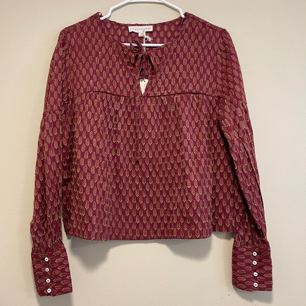Love Stitch Boho Cropped Printed Blouse